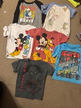 Disney Red Mickey & Pluto Graphic Short Sleeve Tee with White Mickey Print